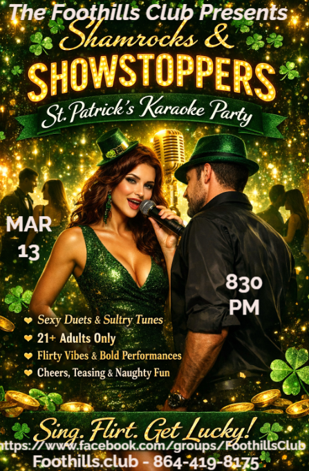 March 13, 2026 - 8:30pm<br/>Shamrocks & Showstoppers �  St. Patrick�s Karaoke